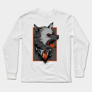 Angry Wolf Dog Grey Orange Long Sleeve T-Shirt